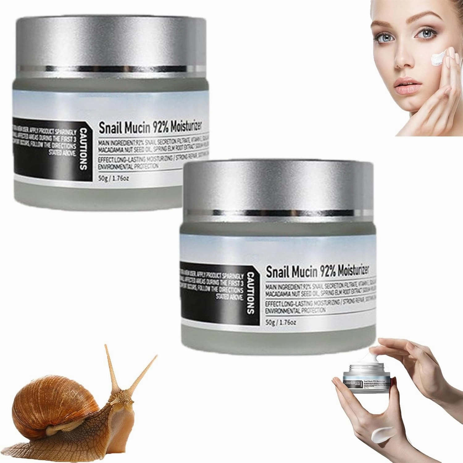 Snail Mucin 92% Moisturizer Daily Face Gel Cream, Snail Mucin 92% Hydrating Repair Face Cream for Dry & Sensitive Skin, Advanced Snail 92 All In One Cream, Firming Skin (2Pcs)