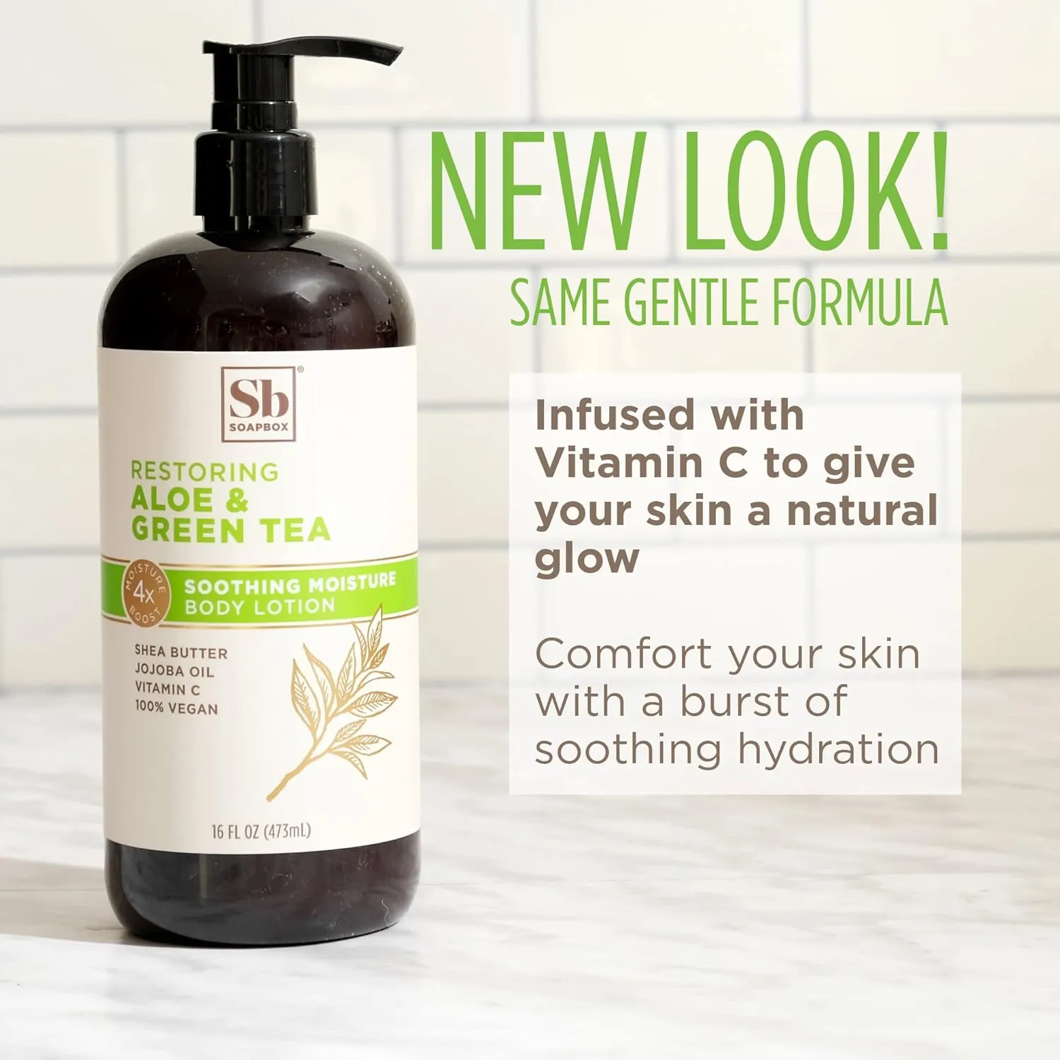 Soapbox Bamboo & Green Tea Moisturizing Body Lotion with Shea Butter & Jojoba Oil | Paraben Free, Cruelty Free, Vegan, Made in the USA (16oz, 3 Pack)