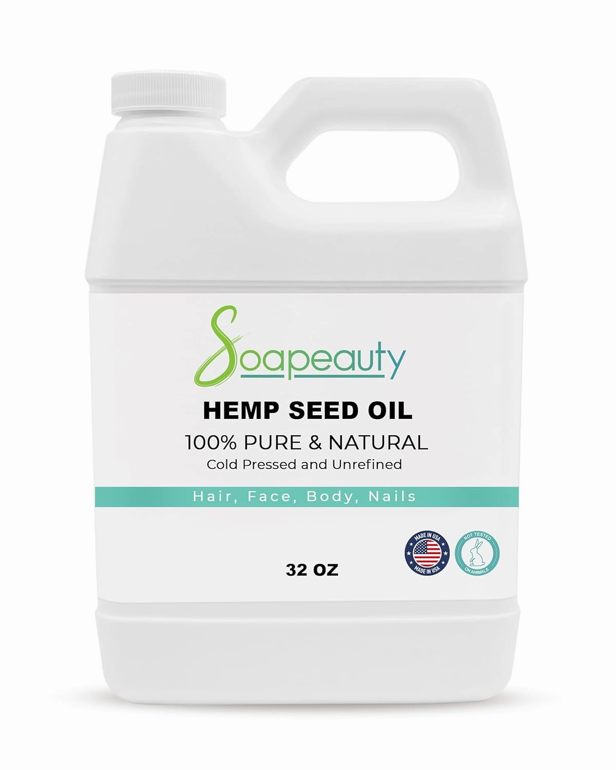 Soapeauty Hemp Seed Oil Unrefined Cold Pressed | Massage & Body Oil | for Skin, Face, Hair, and Soap Making | Carrier for Essential Oils | Rich in Omega Fatty Acids – 32 Fl Oz