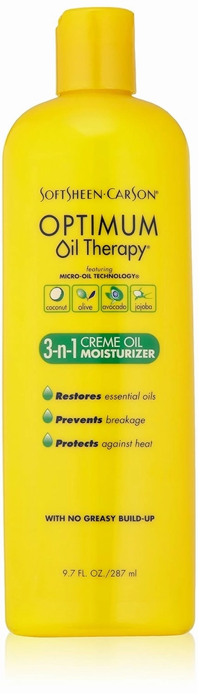 SoftSheen-Carson Optimum Oil Therapy ft; Micro-Oil Technology 3-in-1 Crème Oil Moisturizer, with Coconut Oil, Avocado Oil, Jojoba Oil and Olive Oil, Helps Moisturize, Nourish and Protect, 9.7 fl oz