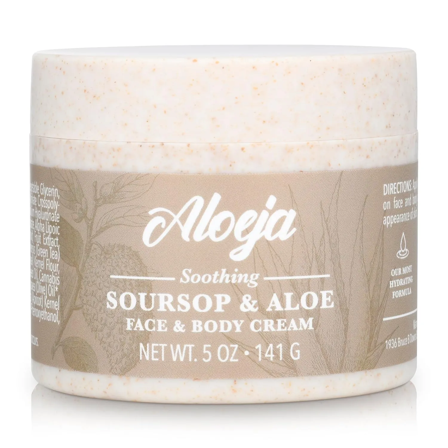 Soursop and Aloe Vera Moisturizing Cream - Ultra Hydrating Face Moisturizer and Body Lotion for Women & Men - Fragrance-Free Organic Lotion for sensitive skin with Hemp Oil, Tea Tree, Green Tea, 5 oz