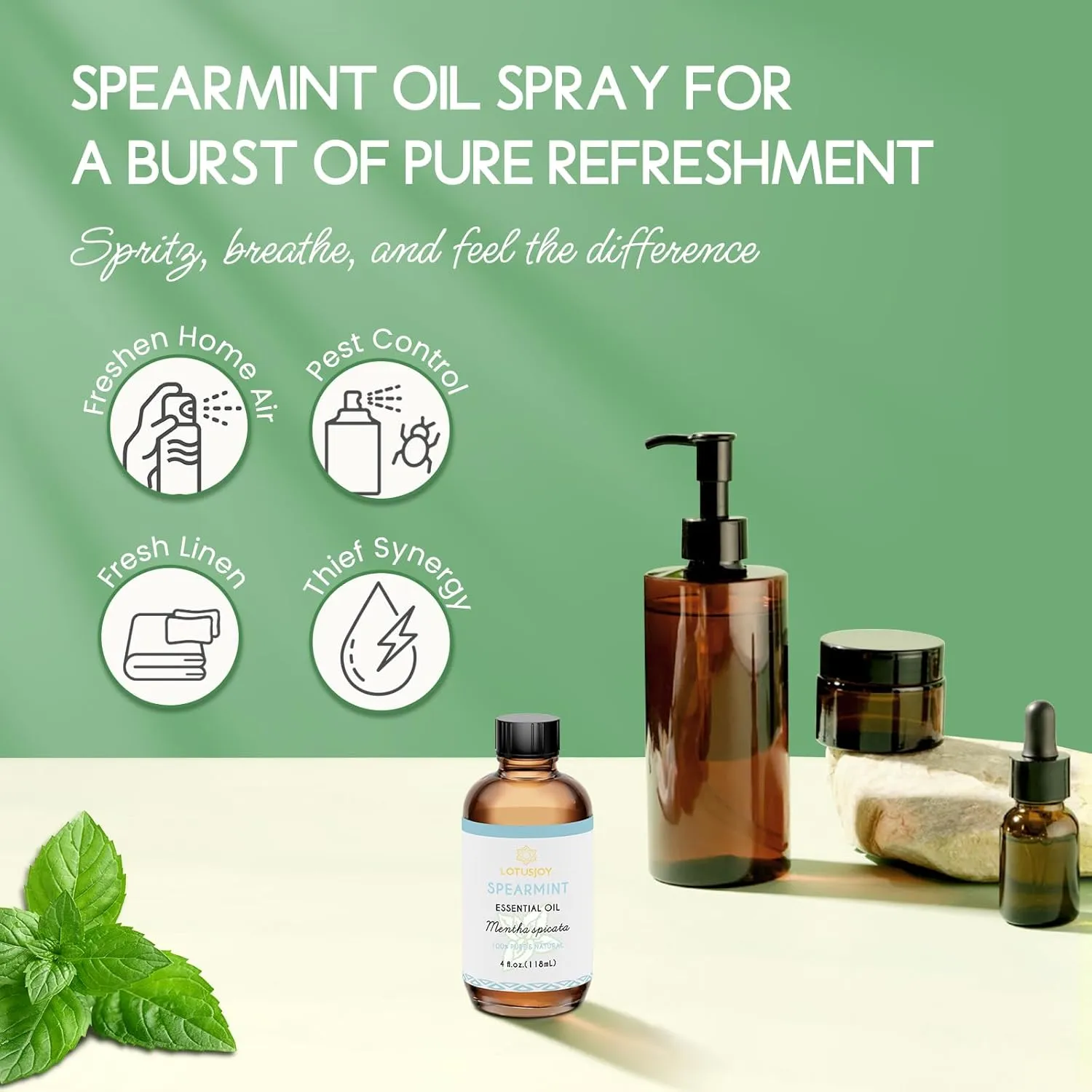 Spearmint Oil for Facial Hair Skin Roll On Diffuser Spray - Pure Organic Therapeutic Grade Spearmint Essential Oil 4 Oz