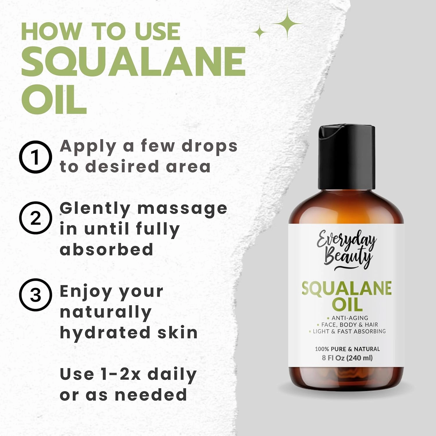 Squalane Oil - 100% Pure & Natural Plant Derived Facial Oil 8oz Bulk - Cold Pressed and Unrefined Premium Grade Multipurpose Moisturizing Oil For Skin and Hair
