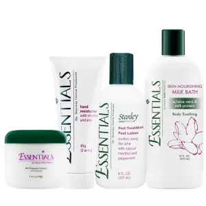Stanley Home Products Essentials Skin Care Kit - Complete Skincare Set with All-Purpose Cream, Nourishing Milk Bath, Feet TreatMint Foot Lotion and Hand Moisturizer Cream - For Spa & Home