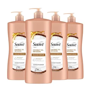 Suave Coconut Oil Damage Repair Conditioner, for Normal, Dry and Damaged Hair, with Pure Coconut Oil Infusion, 28 oz Pack of 4