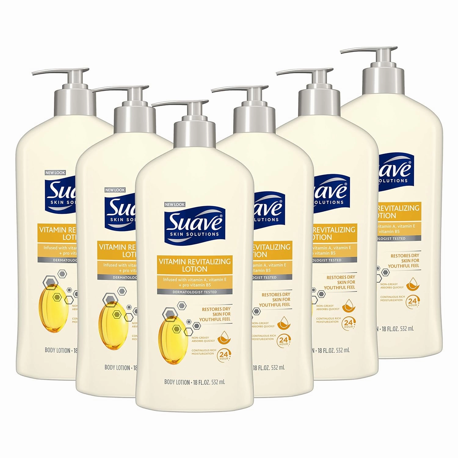 Suave Skin Solutions Body Lotion Revitalizing with Vitamin E, 18 Fl Oz (Pack of 6)