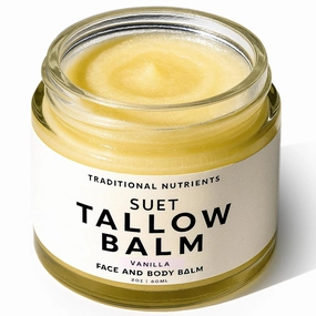 Suet Beef Tallow   Raw Honey Balm for Skin with Vanilla Essential Oil, Natural Grass Fed Tallow Moisturizer for Face and Body (2oz)