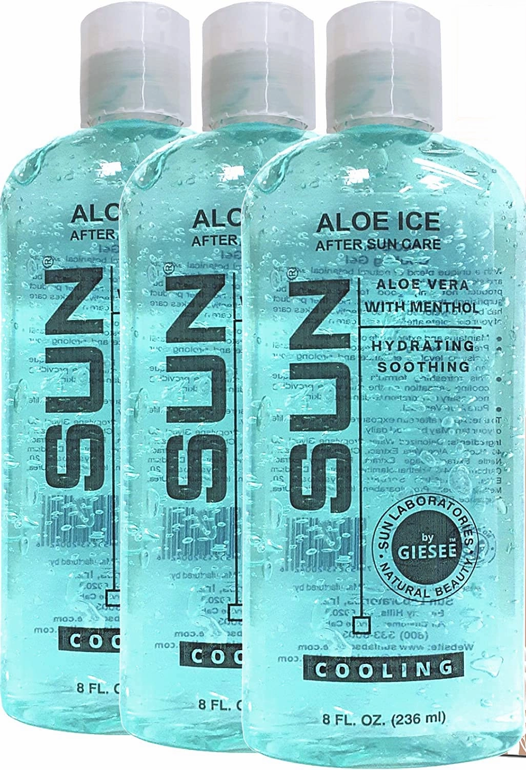 Sun Laboratories Aloe Ice Gel 3-Pack 8 fl. oz. Bottles - Organic Aloe Vera Gel - Pure and Natural After Sun Care, Sunburn Relief, Soothing Sun Cream - Aloe Vera for Burns