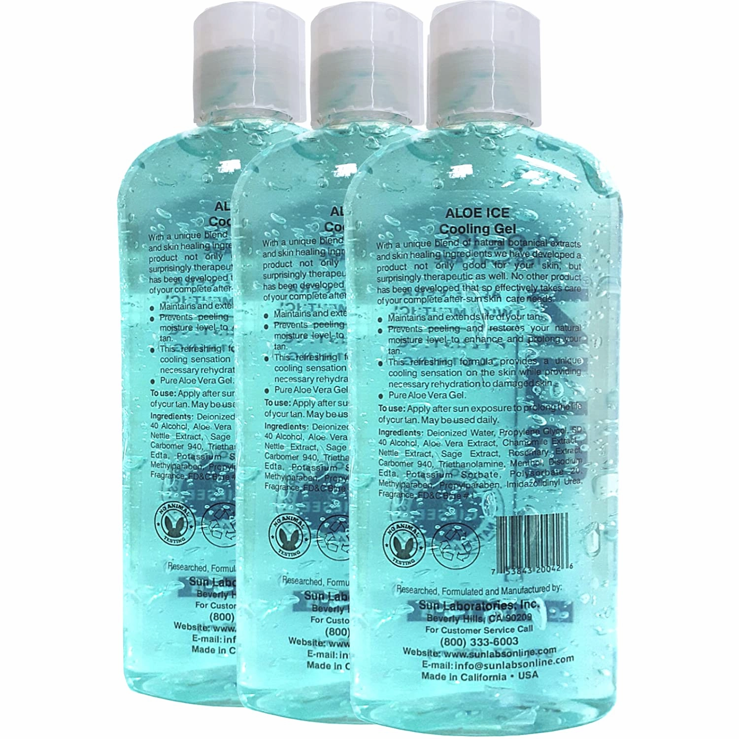 Sun Laboratories Aloe Ice Gel 3-Pack 8 fl. oz. Bottles - Organic Aloe Vera Gel - Pure and Natural After Sun Care, Sunburn Relief, Soothing Sun Cream - Aloe Vera for Burns