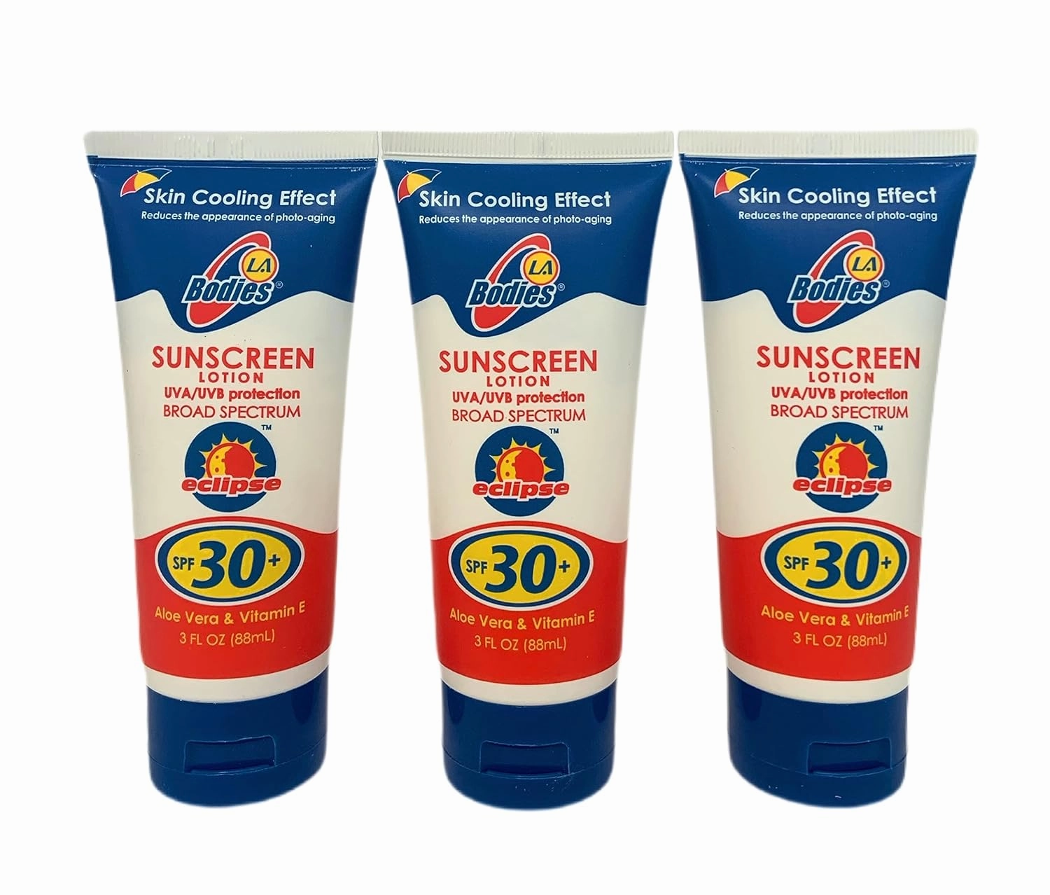 Sunscreen Moisturizing Face & Body Lotion (SPF 30) w/Aloe Vera for Cooling Sensation | Works with Acne Prone Skin | UVA UVB Protection Sunblock | 3oz | 3 Pack