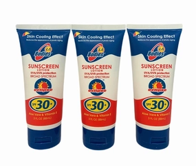 Sunscreen Moisturizing Face & Body Lotion (SPF 30) w/Aloe Vera for Cooling Sensation | Works with Acne Prone Skin | UVA UVB Protection Sunblock | 3oz | 3 Pack