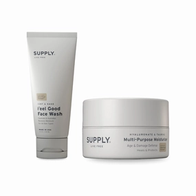 SUPPLY Daily Skincare Set – Plant-Based Face Wash with Aloe & Tea Tree   Lightweight Facial Moisturizer with Green Tea & Shea Butter – 3.4 oz Each – Hydrating, Anti-Aging Routine for Men & Women