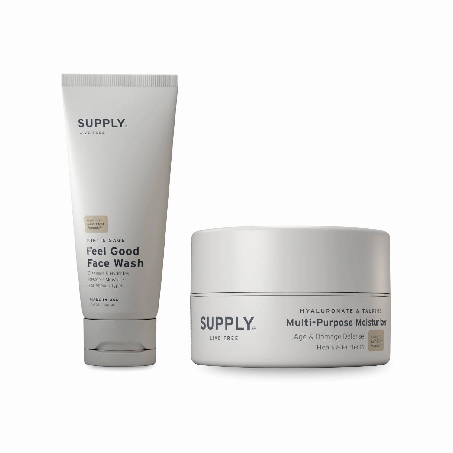 SUPPLY Daily Skincare Set – Plant-Based Face Wash with Aloe & Tea Tree   Lightweight Facial Moisturizer with Green Tea & Shea Butter – 3.4 oz Each – Hydrating, Anti-Aging Routine for Men & Women