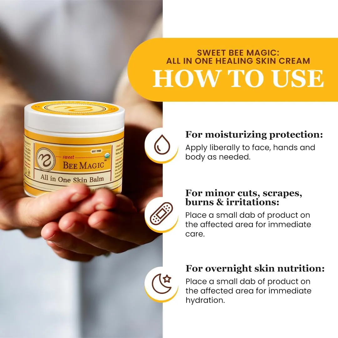 Sweet Bee Naturals - Organic Certified All-in-One Balm & Ointment for Face & Body, Multipurpose Moisturizer for Dryness, & Irritation, Bee Magic Skin Care Essentials - 6 Jars (4oz Each, 24oz Total)