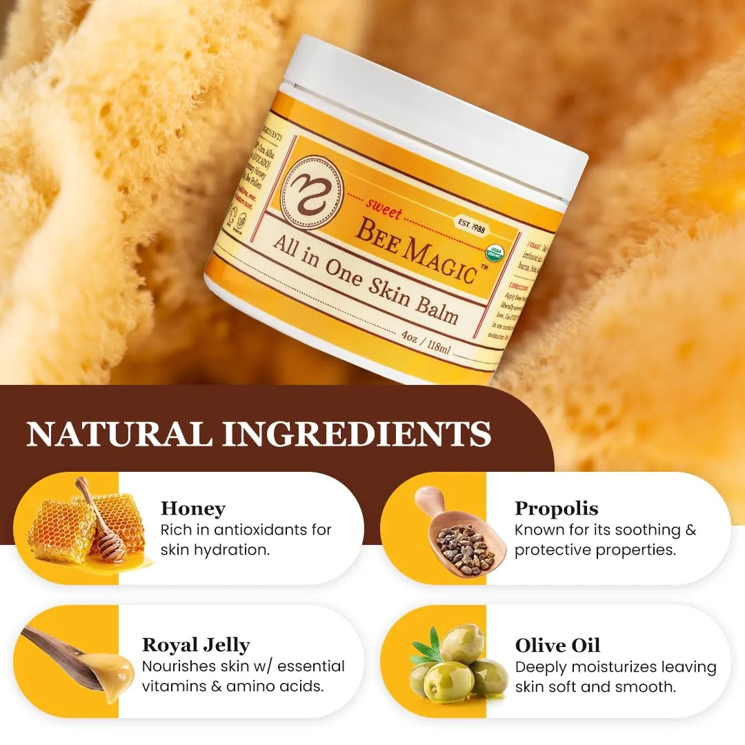 Sweet Bee Naturals - Organic Certified All-in-One Balm & Ointment for Face & Body, Multipurpose Moisturizer for Dryness, & Irritation, Bee Magic Skin Care Essentials - 6 Jars (4oz Each, 24oz Total)