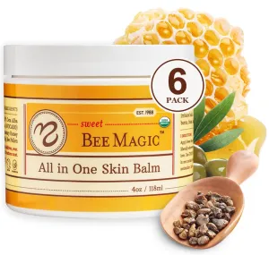 Sweet Bee Naturals - Organic Certified All-in-One Balm & Ointment for Face & Body, Multipurpose Moisturizer for Dryness, & Irritation, Bee Magic Skin Care Essentials - 6 Jars (4oz Each, 24oz Total)