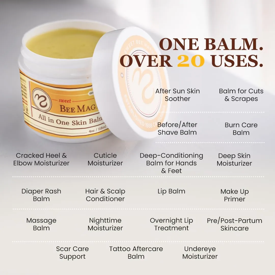 Sweet Bee Naturals - Organic Certified All-in-One Balm & Ointment for Face & Body, Multipurpose Moisturizer for Dryness, & Irritation, Bee Magic Skin Care Essentials - 6 Jars (4oz Each, 24oz Total)