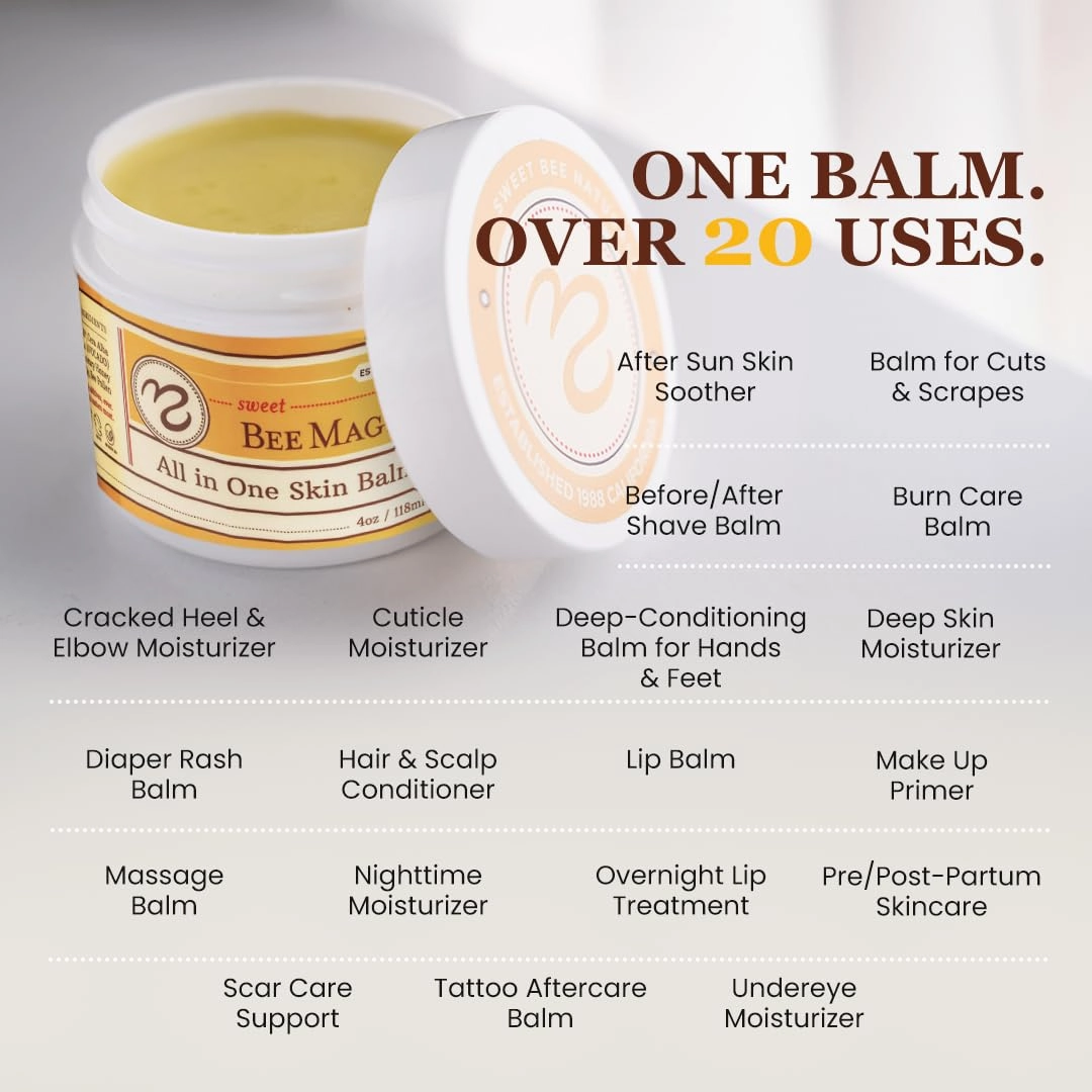 Sweet Bee Naturals - Organic Certified All-in-One Balm & Ointment for Face & Body, Multipurpose Moisturizer for Dryness, & Irritation, Bee Magic Skin Care Essentials - 3 Jars (4oz Each, 12oz Total)