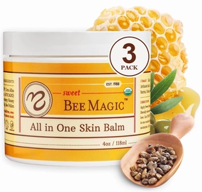 Sweet Bee Naturals - Organic Certified All-in-One Balm & Ointment for Face & Body, Multipurpose Moisturizer for Dryness, & Irritation, Bee Magic Skin Care Essentials - 3 Jars (4oz Each, 12oz Total)