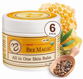 Sweet Bee Naturals - Organic Certified All-in-One Balm & Ointment for Face & Body, Multipurpose Moisturizer for Dryness, & Irritation, Bee Magic Skin Care Essentials - 6 Jars (2oz Each, 12oz Total)