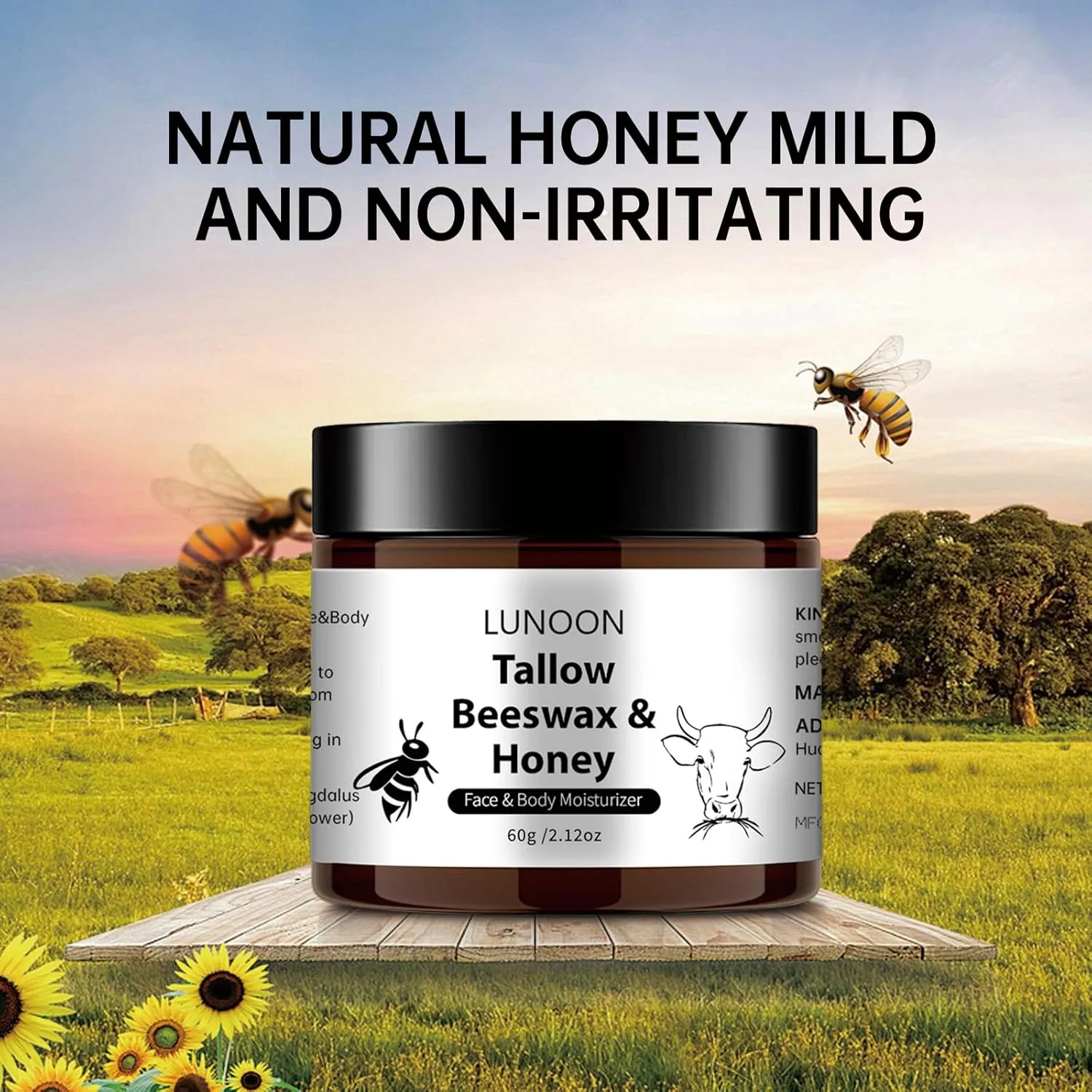 Tallow and Honey Moisturizer for Face & Body, Tallow for Skin,Natural Tallow Moisturizer Skin Care, Hydrating, Soothing, Moisturizing Tallow Cream with Beeswax & Honey (2)