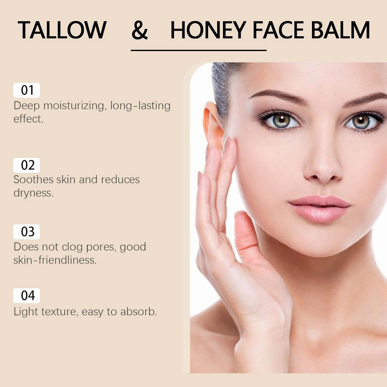 Tallow & Honey Face Balm, Grass-Fed Beef Tallow & Honey Extract Moisturizer, Deep Hydration Tightening and Firming for Skin (Lavender Scent) (1)
