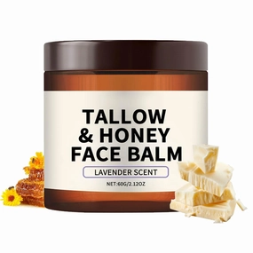 Tallow & Honey Face Balm, Grass-Fed Beef Tallow & Honey Extract Moisturizer, Deep Hydration Tightening and Firming for Skin (Lavender Scent) (1)