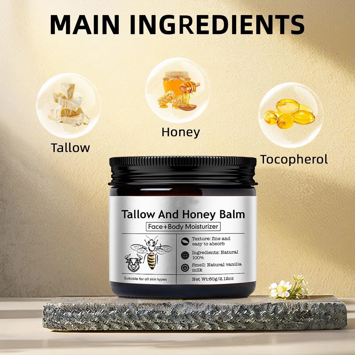 Tallow and Honey Moisturizer for Face & Body - Deeply Moisturizing for Face & Body - Natural Skin Care for Soft, Tallow Cream With Beeswax & Honey (2)