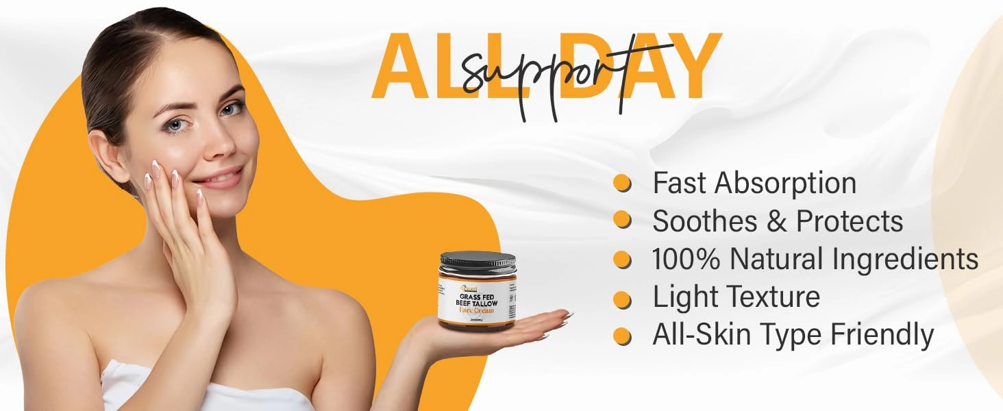 Tallow Face Moisturizer NON-GREASY Grass Fed Beef Tallow for Skin Care- Handmade Tallow face Cream-Sensitive & Dry Skin (LAVENDER VANILLA)