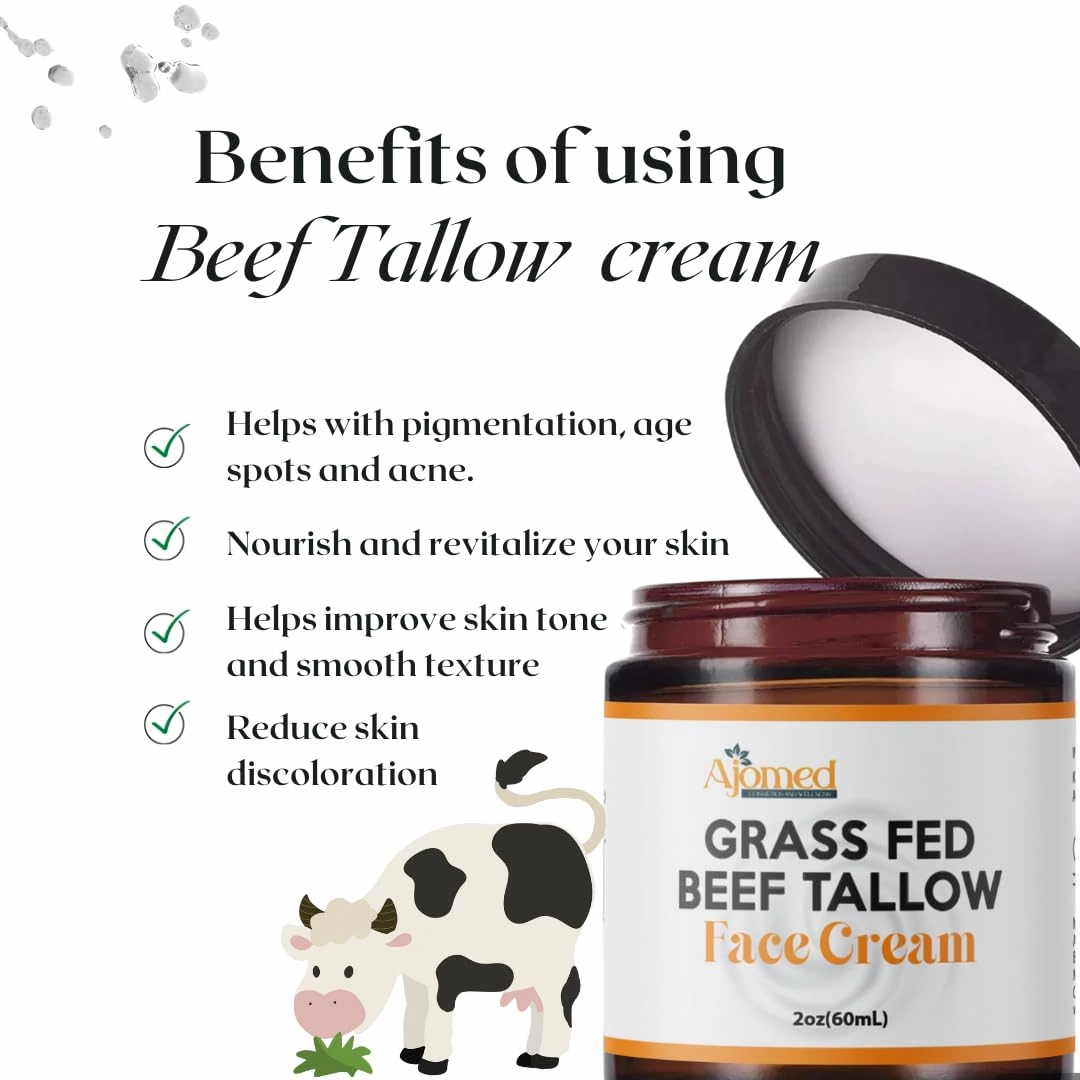 Tallow Face Moisturizer NON-GREASY Grass Fed Beef Tallow for Skin Care- Handmade Tallow face Cream-Sensitive & Dry Skin (LAVENDER VANILLA)