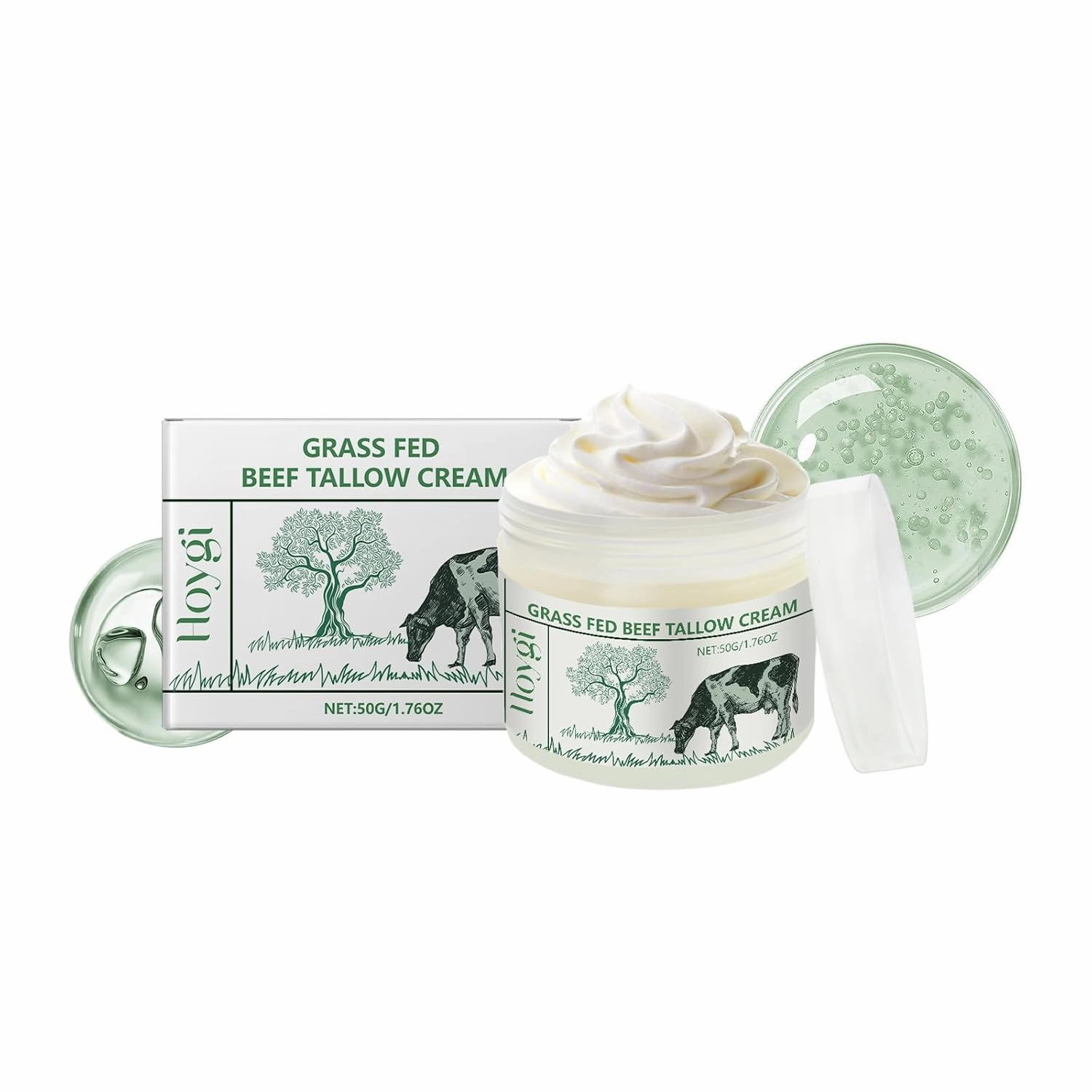 Tallow Hydration Cream - Carbomer & Triethanolamine Formula for 24H Moisture Lock, 1.76OZ Non-Greasy Body & Face Cream to Smooth Skin Texture