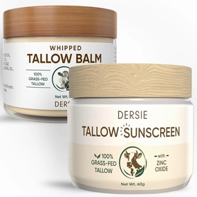 Tallow Sunscreen & Tallow Balm Set: 100% Grass-Fed Beef Tallow Sunscreen Balm with Zinc Oxide   Whipped Tallow Moisturizer – Daily Sun Protection & Deep Hydration for Sensitive Skin, Face & Body