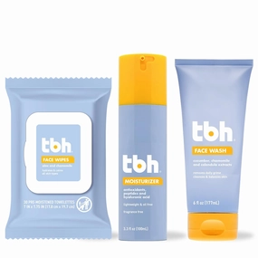TBH Kids & Teen Skincare Set – Face Wash, Wipes & Oil-Free Moisturizer with Vitamin C, Hyaluronic Acid & Chamomile – Gentle, Sulfate-Free Skincare for Sensitive Skin – 3-Pack