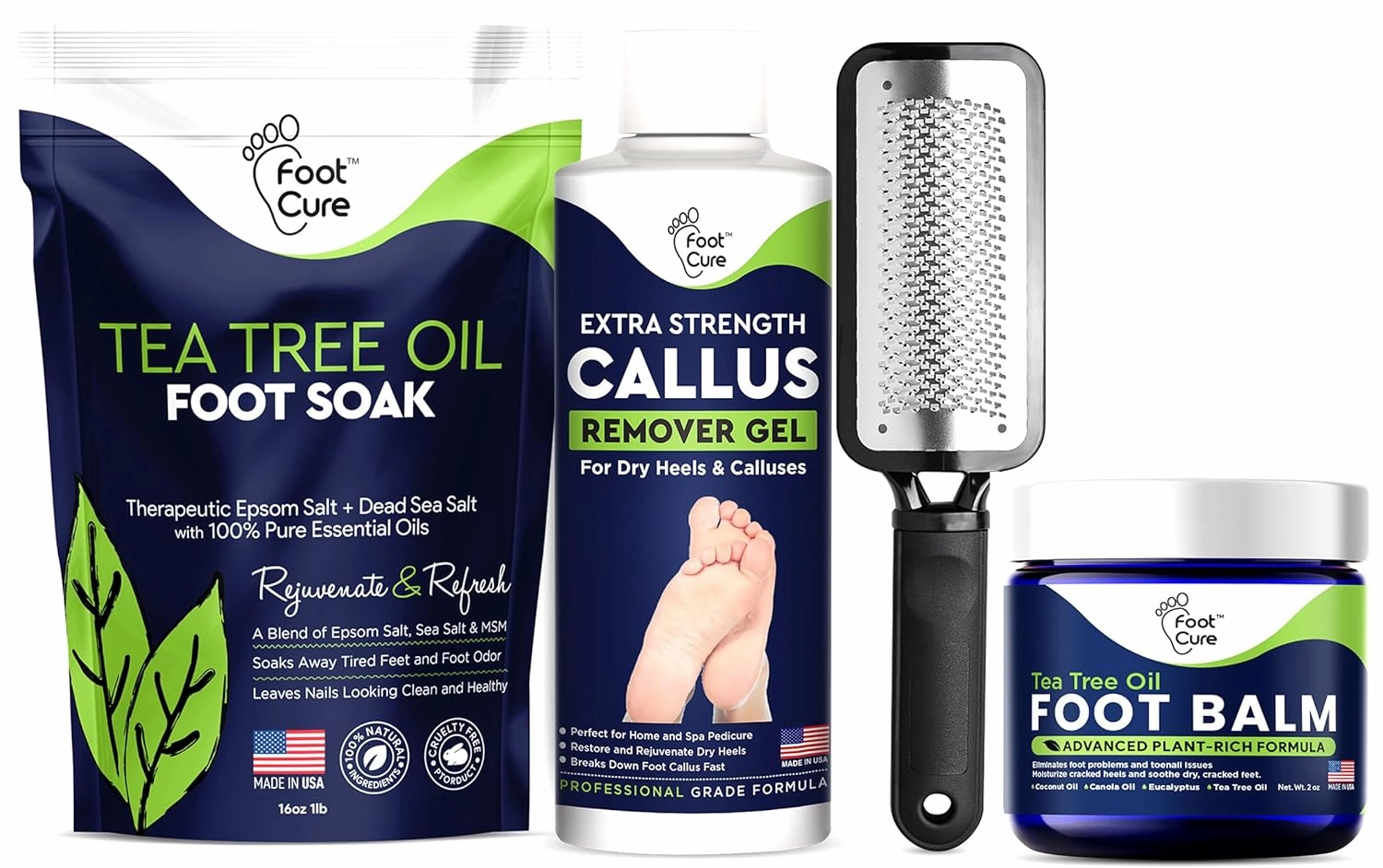 Tea Tree Foot Soak, Callus Remover Gel - Extra Strength Callus Remover Gel & Foot Soak With Epsom Salts For Calluses & Tea Tree Oil Foot Balm/ Moisturizer For Dry Cracked Feet
