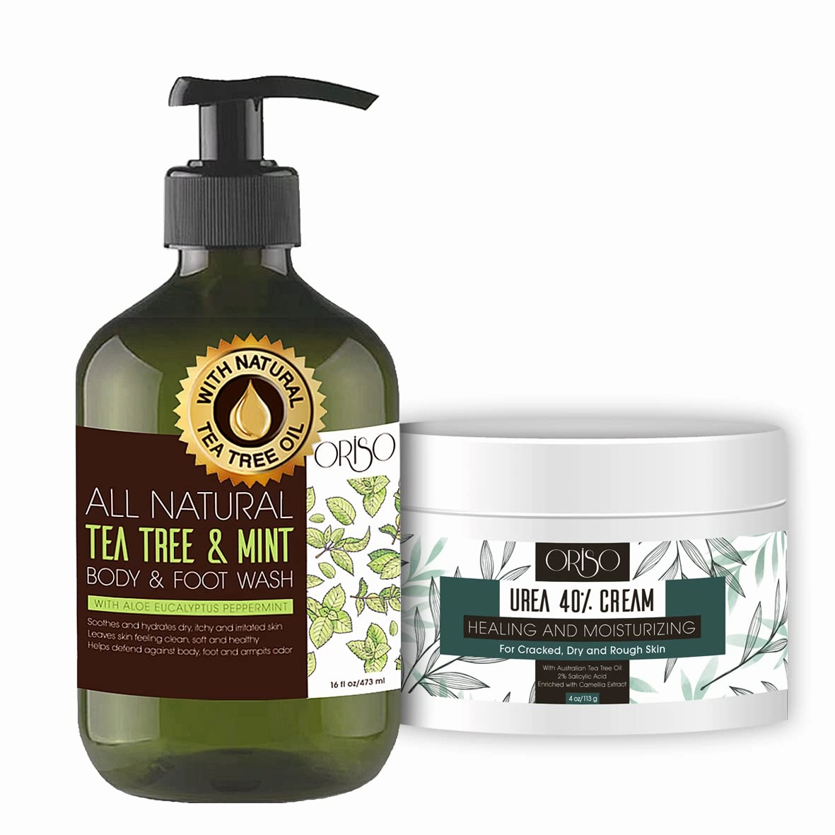 Tea Tree Oil Body Wash with Mint and 40 Percent Urea Cream - Intensive Hydration - Antifungal - Helps Athletes Foot - Irritated Skin - Foot Odor