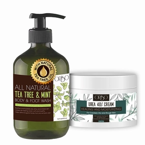 Tea Tree Oil Body Wash with Mint and 40 Percent Urea Cream - Intensive Hydration - Antifungal - Helps Athletes Foot - Irritated Skin - Foot Odor