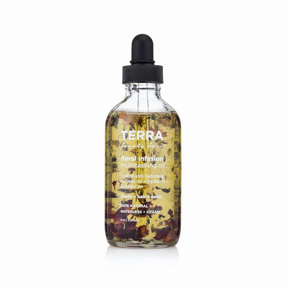 Terra Beauty Bars Floral Infusion Multitasking Body, Nail and Hair Oil Lavender, Deep Skin Hydration, Lightweight 4oz