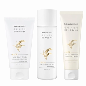 THANKYOU FARMER Rice Clay Foam Cleanser   Rice Essential Toner   Barrier Capsule Cream