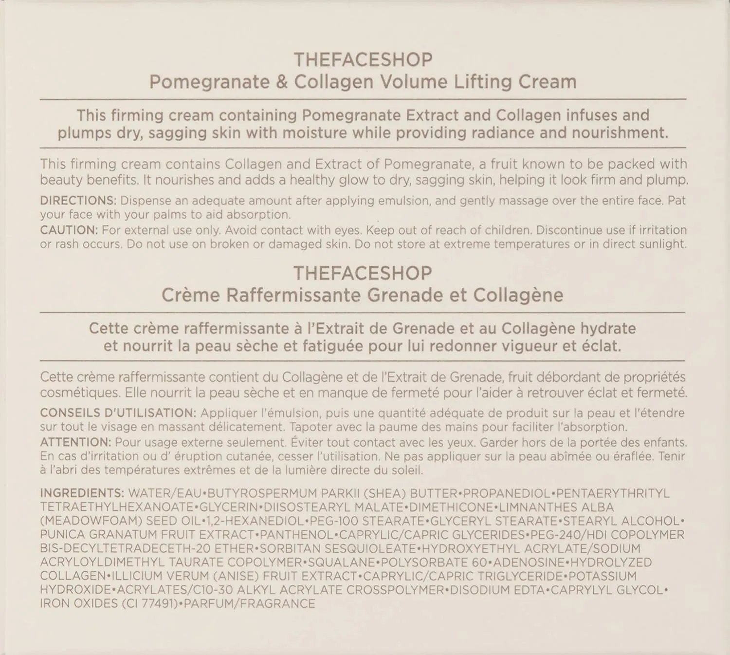 The Face Shop Pomegranate & Collagen Volume Lifting Eye Cream | Deep Revitalizing Cream for Elasticity, Firmness & Density | Anti-Aging Korean Moisturizer | Plump & Smoothen Your Skin, 3.38 Fl Oz