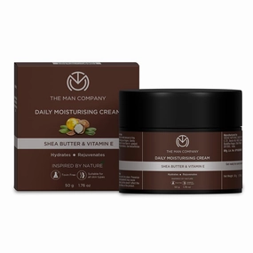 The Man Com pany Non-Sticky Daily Moisturizing Cream for Dry Skin | Moisturizes & Hydrates with Shea Butter, Vitamin E & Coco Butter | Face Moisturizer For Men - 50gm