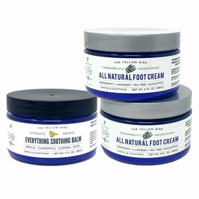 The Yellow Bird Foot Cream (8 oz) and Everything Soothing Balm (4 oz) Natural Skin Moisturizer for Hands, Feet, and Body.
