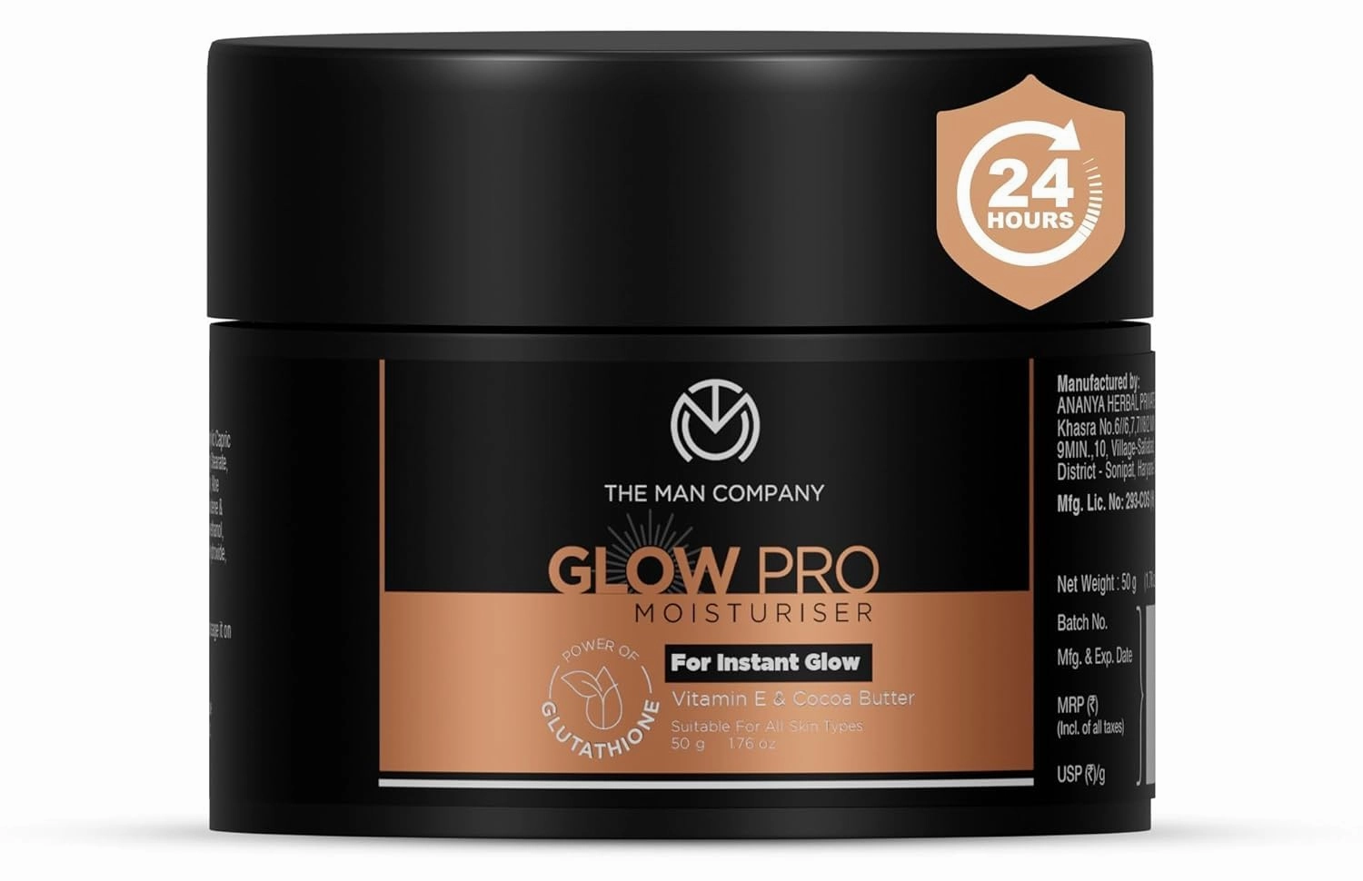 TheManCompany Glow Pro Non-Sticky Daily Moisturizer for Face | Moisturizes, Hydrates with Glutathione, Vitamin E & Cocoa Butter | Face Moisturizer Cream for Men - 50 gm