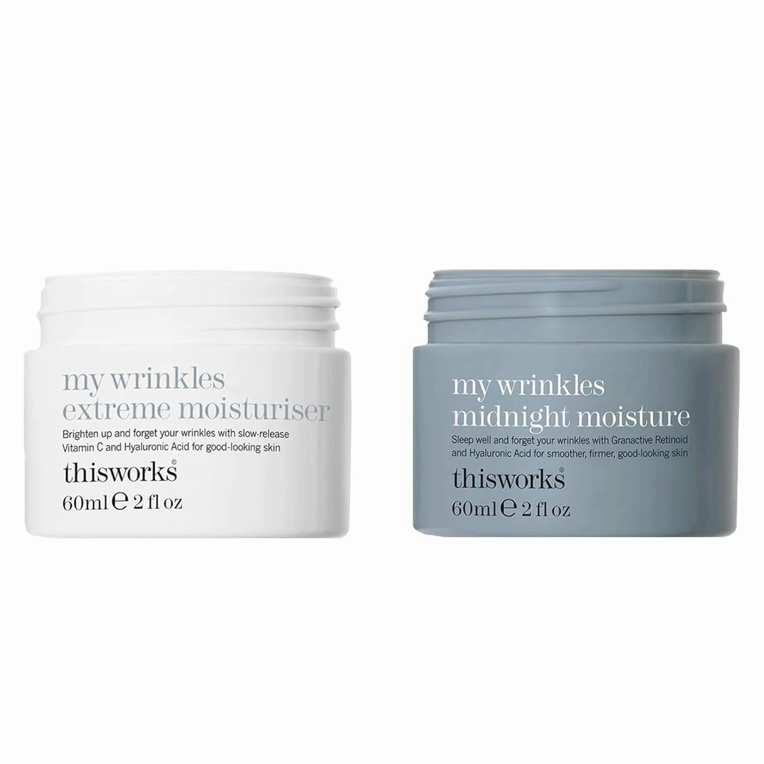 THISWORKS My Wrinkles Extreme Moisturiser   Midnight Moisture DUO Pack, Day & Night facial Moisturizers with Vitamin C, Hyaluronic Acid & Granactive Retinoid, 2 Ounce each
