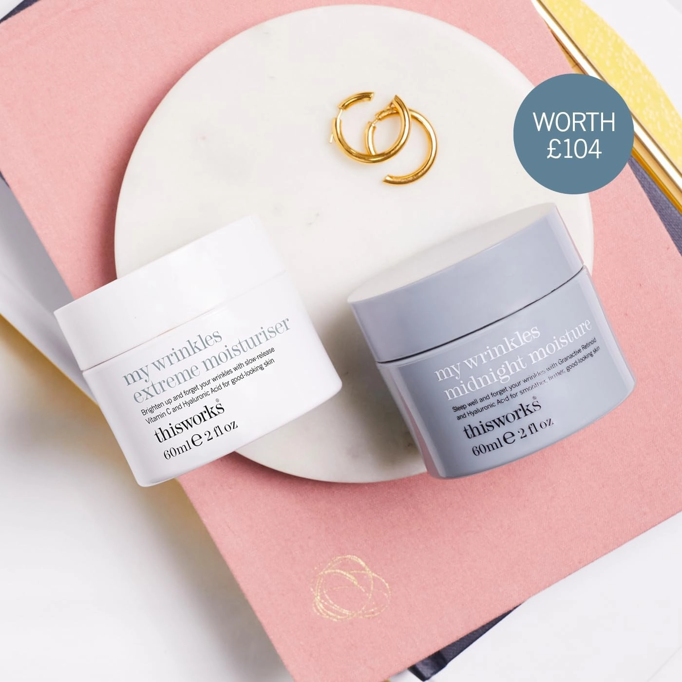 THISWORKS My Wrinkles Extreme Moisturiser   Midnight Moisture DUO Pack, Day & Night facial Moisturizers with Vitamin C, Hyaluronic Acid & Granactive Retinoid, 2 Ounce each