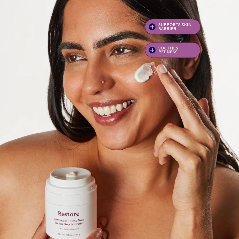 Three Ships Restore Barrier Repair Cream with Ceramides   Gotu Kola - Supports Skin Barrier, Soothes Redness, Lightweight Daily Face Moisturizer (40g)