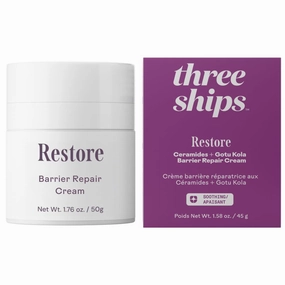 Three Ships Restore Barrier Repair Cream with Ceramides   Gotu Kola - Supports Skin Barrier, Soothes Redness, Lightweight Daily Face Moisturizer (40g)