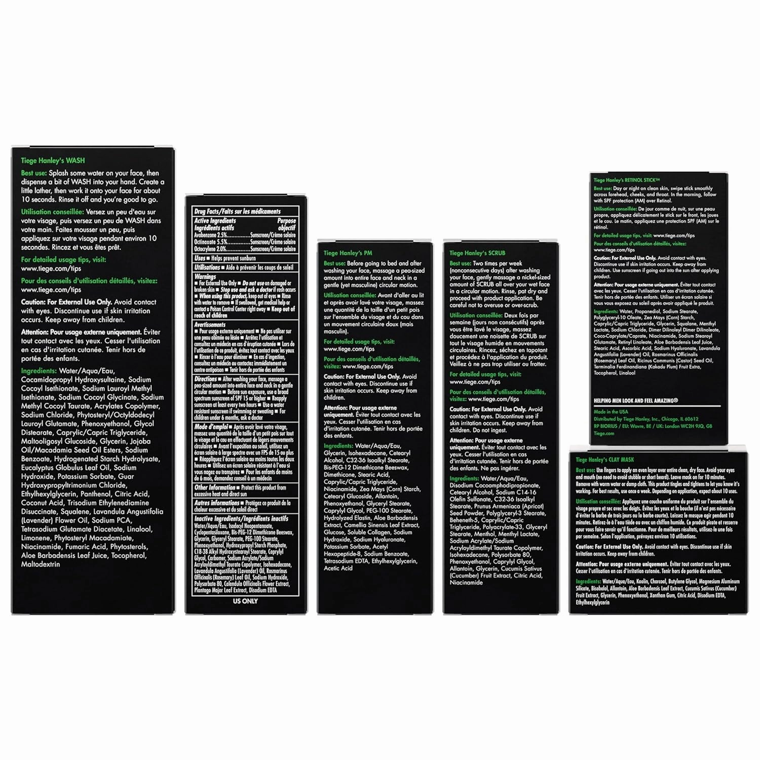 Tiege Hanley 90-Day Large Anti-Aging Skin Care Routine for Men - Includes Face Wash, Scrub, Moisturizers, Clay Mask, & Retinol Stick