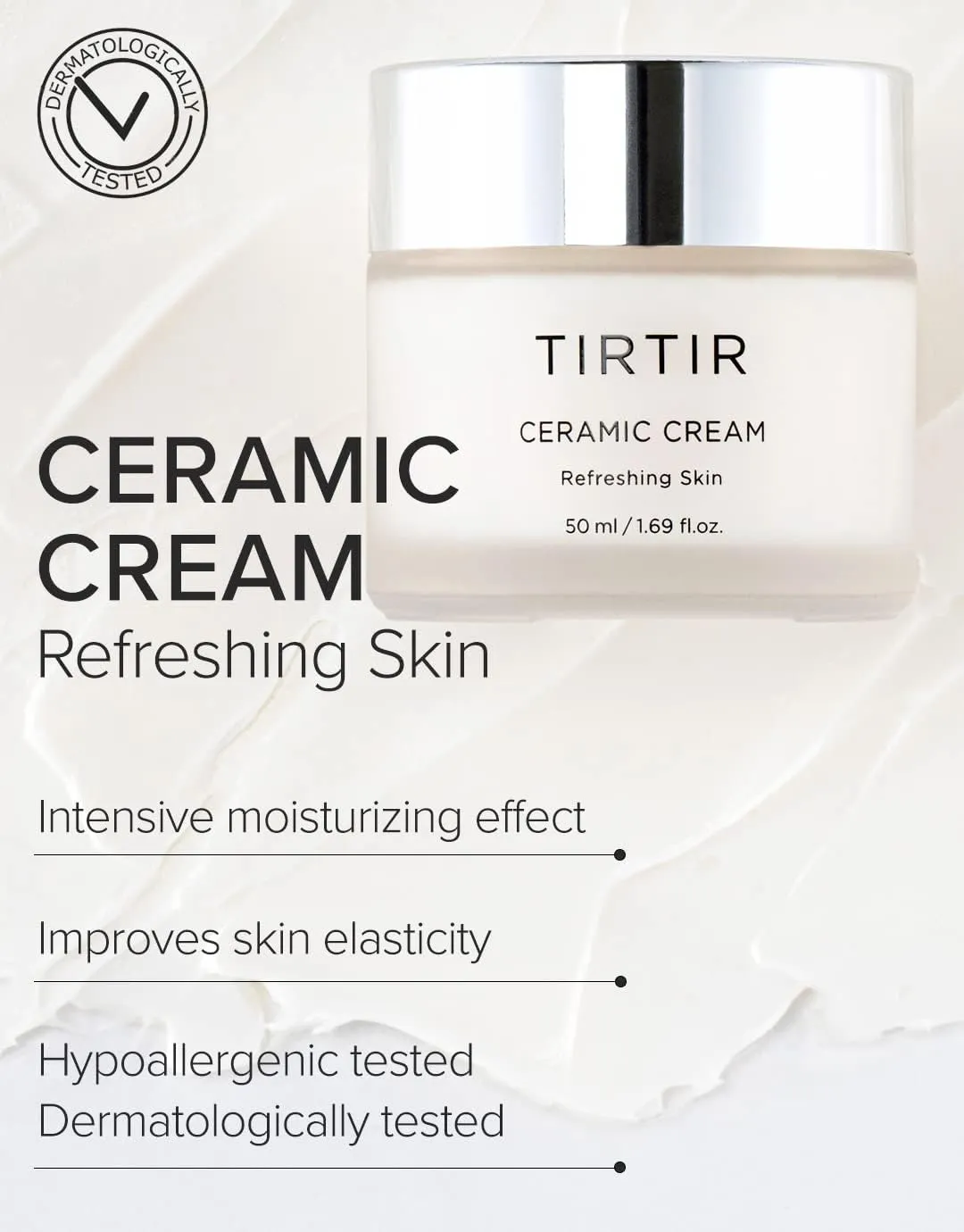 TIRTIR Natural Ceramide Cream | Deep moisturizer for Glass Skin, Polyglutamic acid, Centella Asiatica Extract, Skin barrier, Lightweight, Mild, Nature derived ingredients, Dry skin, Korean skincare