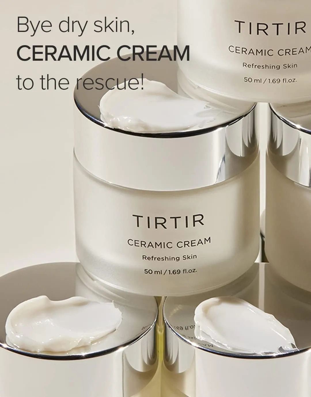 TIRTIR Natural Ceramide Cream | Deep moisturizer for Glass Skin, Polyglutamic acid, Centella Asiatica Extract, Skin barrier, Lightweight, Mild, Nature derived ingredients, Dry skin, Korean skincare