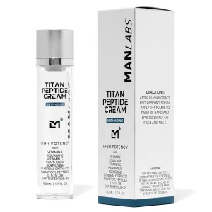 Titan Peptide Moisturizer Cream for Men - Anti Aging Peptides for Face with Herbal Extracts, Vitamin E and C, Squalane, Panthenol - Mens Skincare for All Skin Types - Unscented, 1.7 Fl Oz